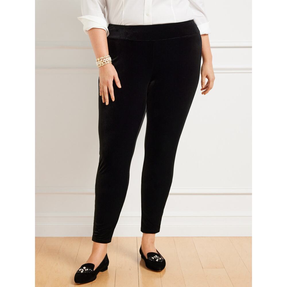 Talbots Leggings Women's SZ Extra Large NWT Stretch Velvet Black Pull On Zipper